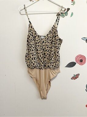 Wayf Beige and Black Leopard Print Bodysuit